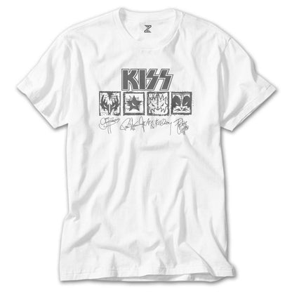Kiss Logolar Ve İmza Beyaz Tişört