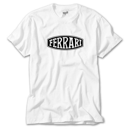 Ferrari Logo Text Beyaz Tişört