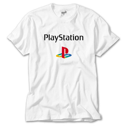 Playstation Logo Text Color Beyaz Tişört