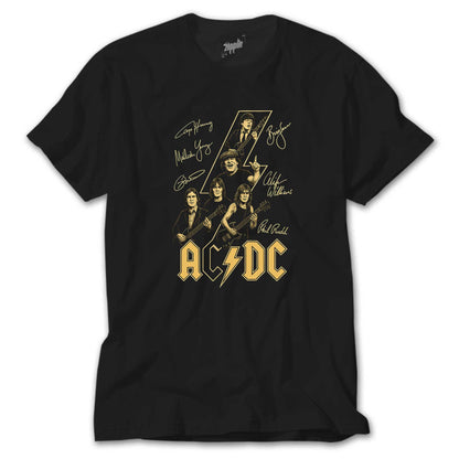Ac Dc Silüet İmza Siyah Tişört