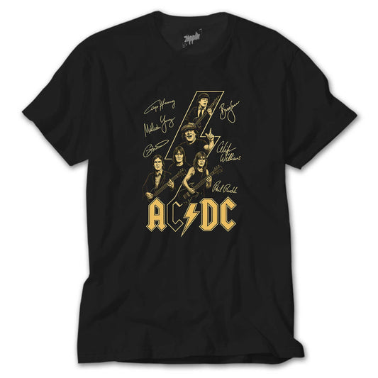 Ac Dc Silüet İmza Siyah Tişört